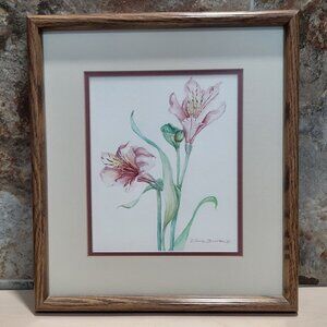 Watercolor Painting Pink Lilies Alstroemeria Peruvian Lilies Signed Diane Barron